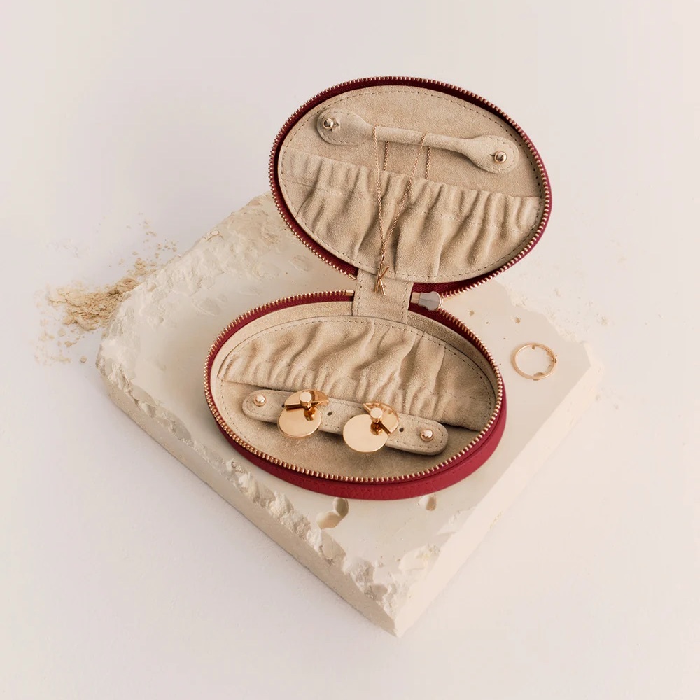 Cuyana Travel Jewelry Case in Sangria Burgundy Color